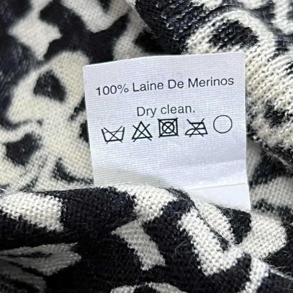 J.CREW‎ Sweater Merino Wool Black Bow Print Size XS